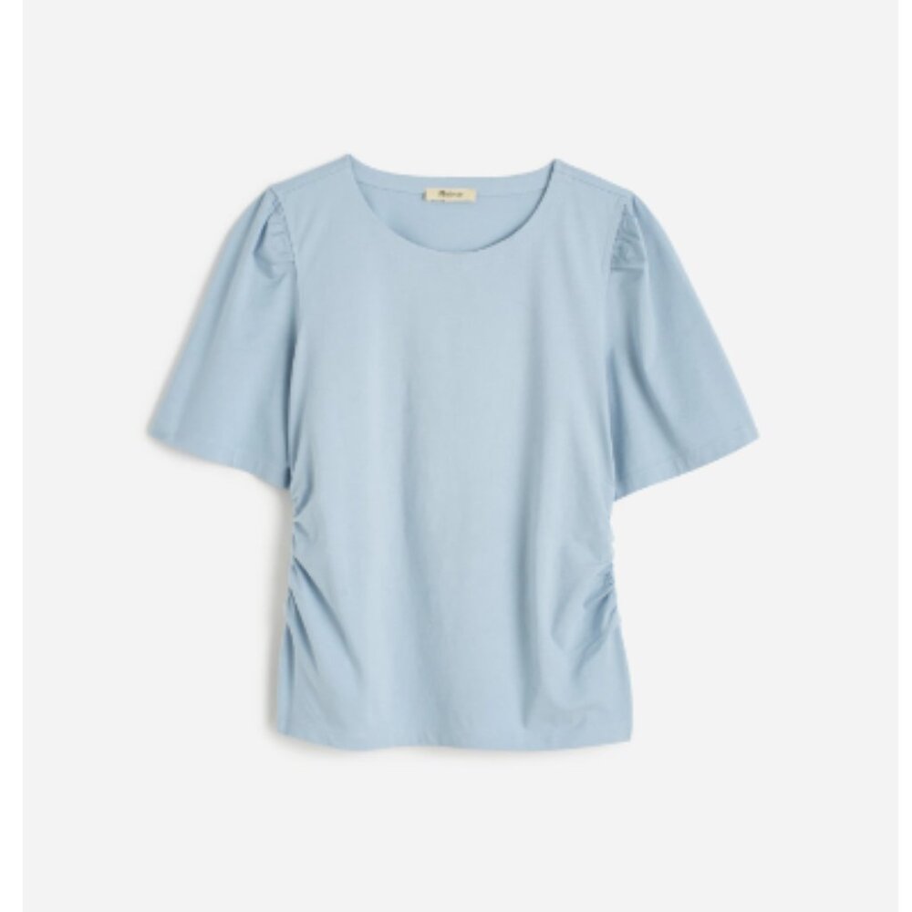 Madewell Side-Cinch Puff-Sleeve Tee – Size Medium – Feather Blue